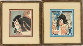Japanska träsnitt, 19 stycken, med två försättsblad, Japan, 1900-talets första hälft.