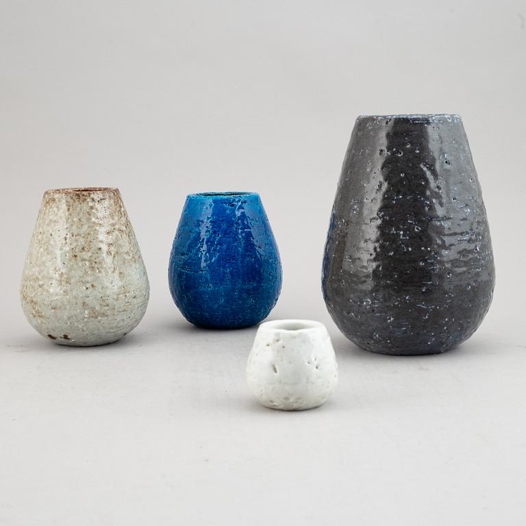 Gunnar Nylund, four 1930's chamotte stoneware vases for Rörstrand Lidköping.