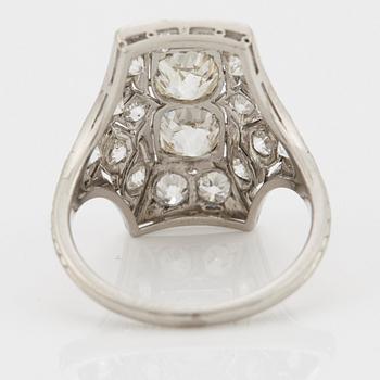 A RING set with old-cut diamonds.