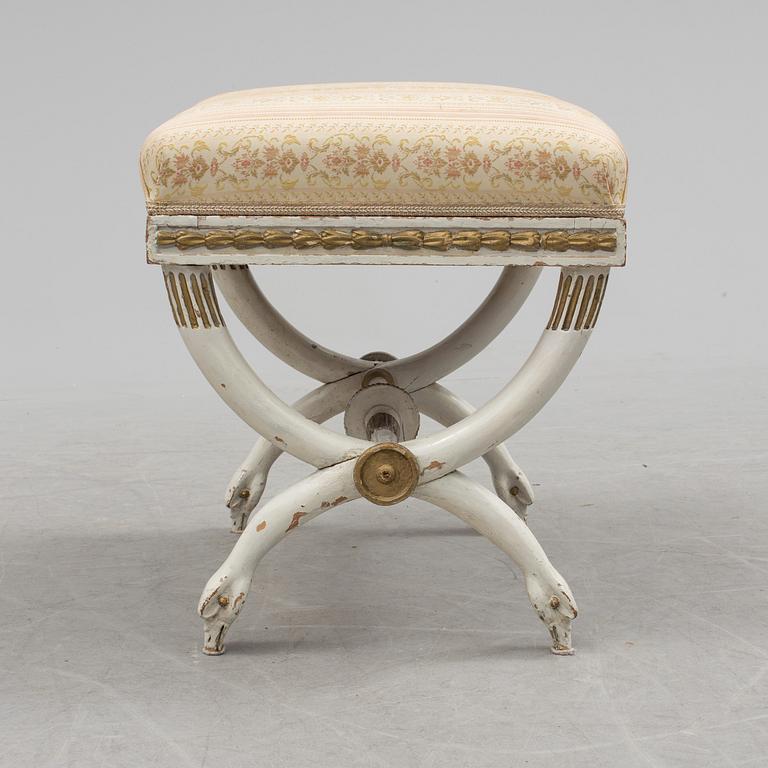 STOOL, EPHRAIM STÅHL, In the manner of the artist, a late Gustavian stool from around year 1800.