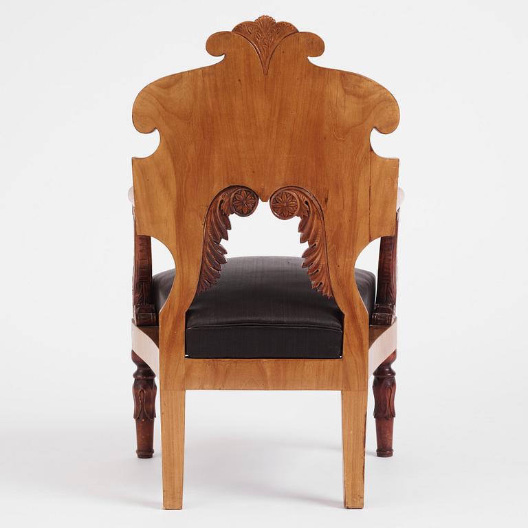 A Russian Nicholas I mahogany armchair, 1820's-30's.