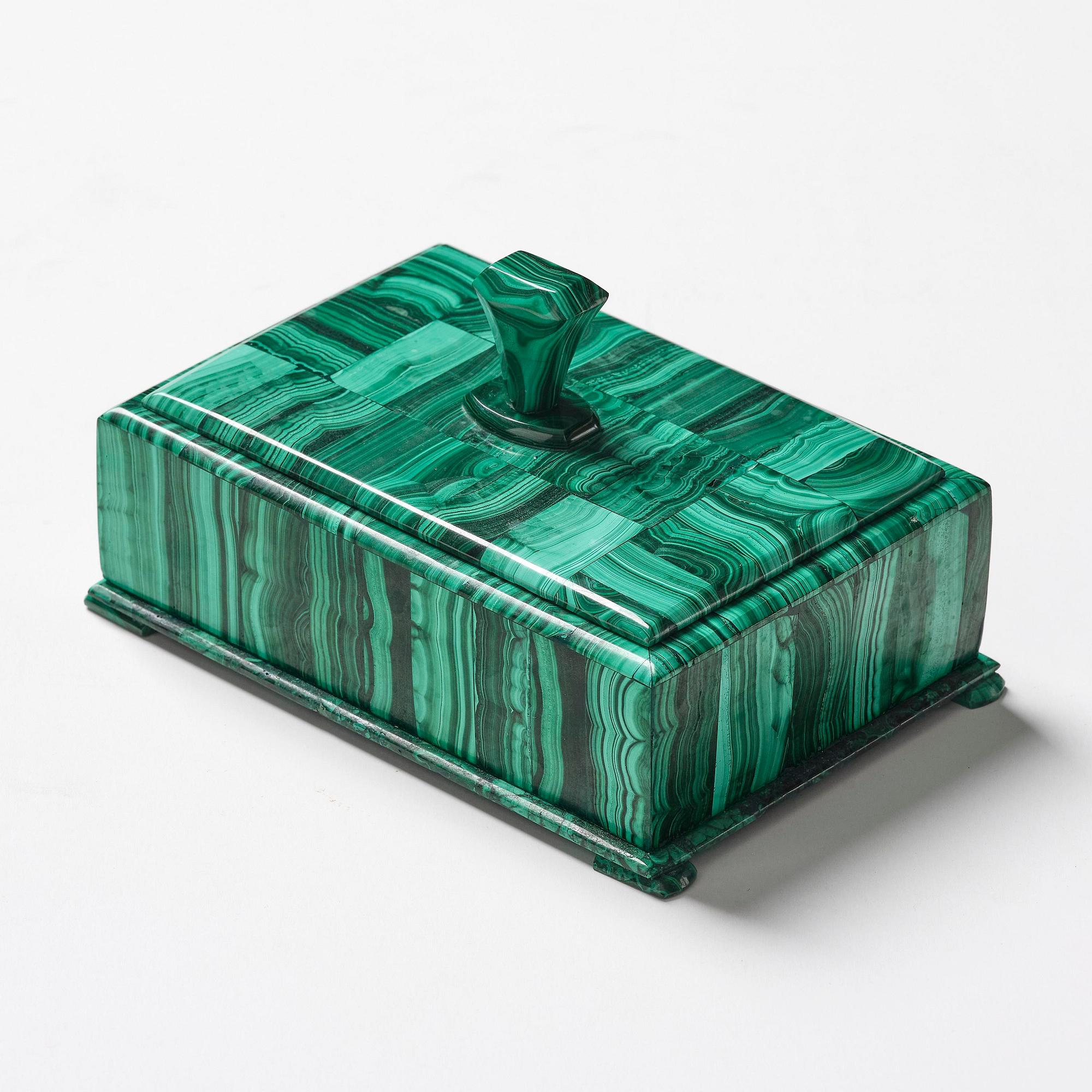A malachite-veneered box, 20th century.