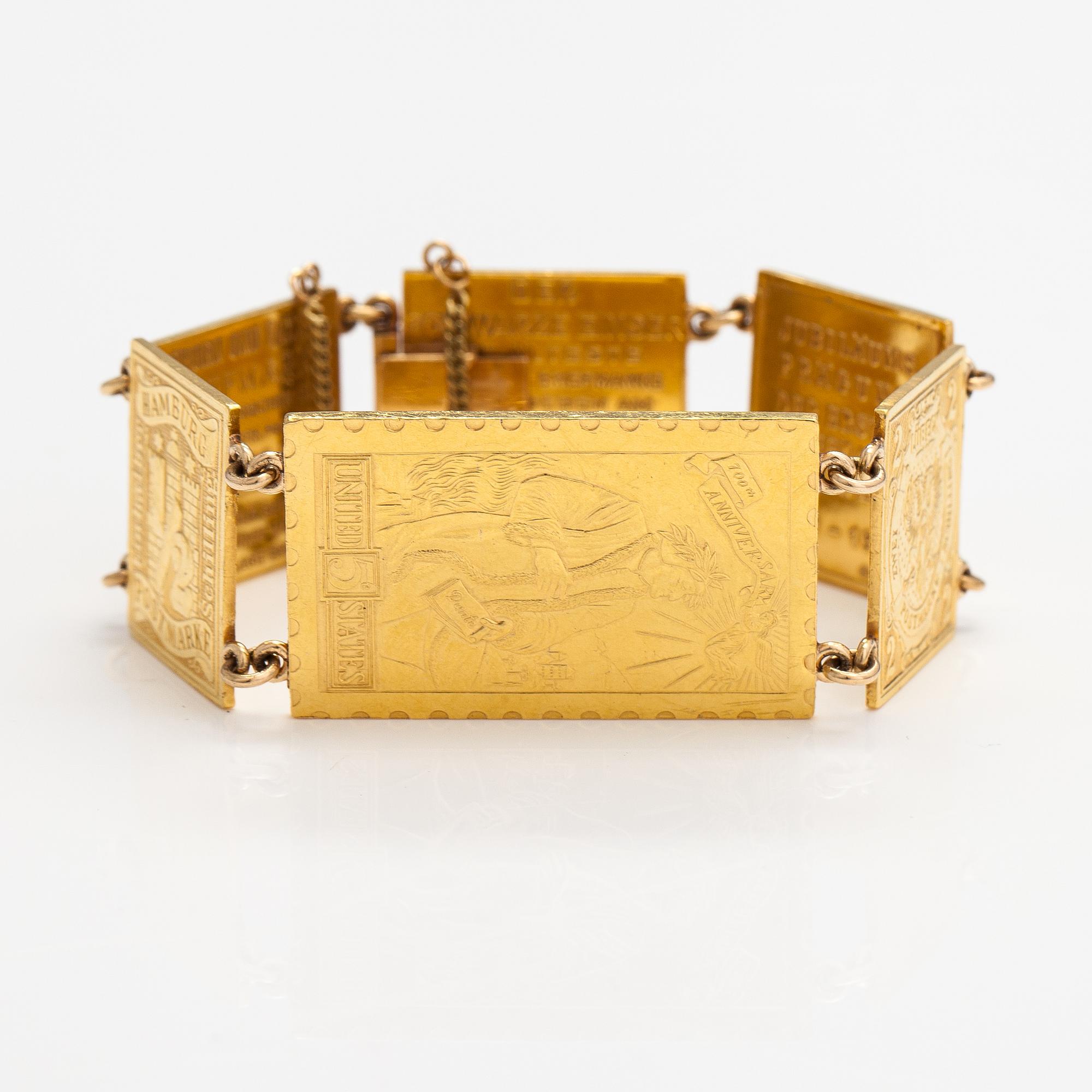 A bracelet with post stamps made of 900 gold..