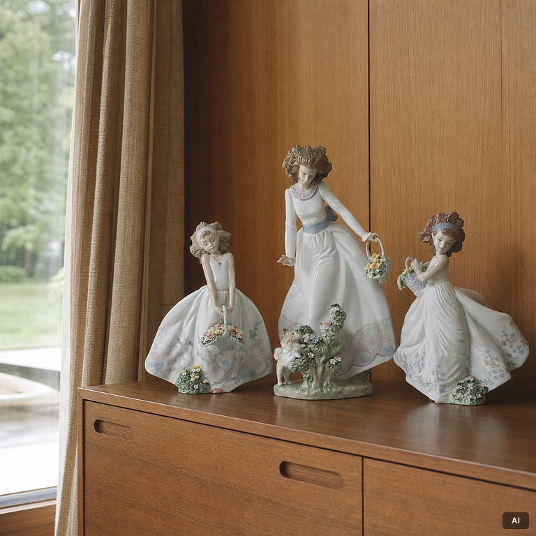 Lladró, figurines, 3 pcs, "Wildflowers", "Floral path" and "Sunday stroll".