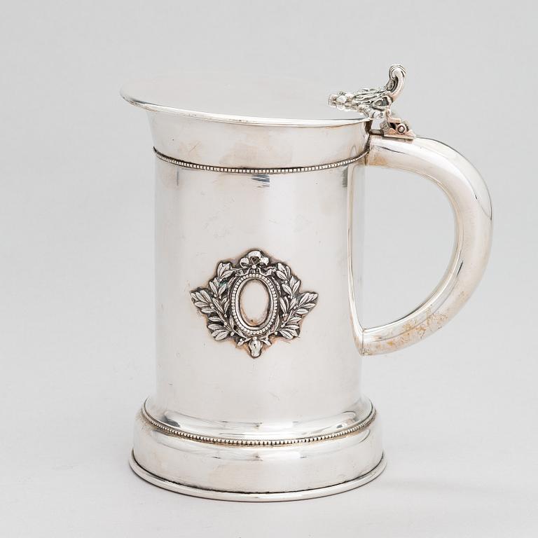 A silver tankard with glass liner, Milan, Italy 1950s-60s.