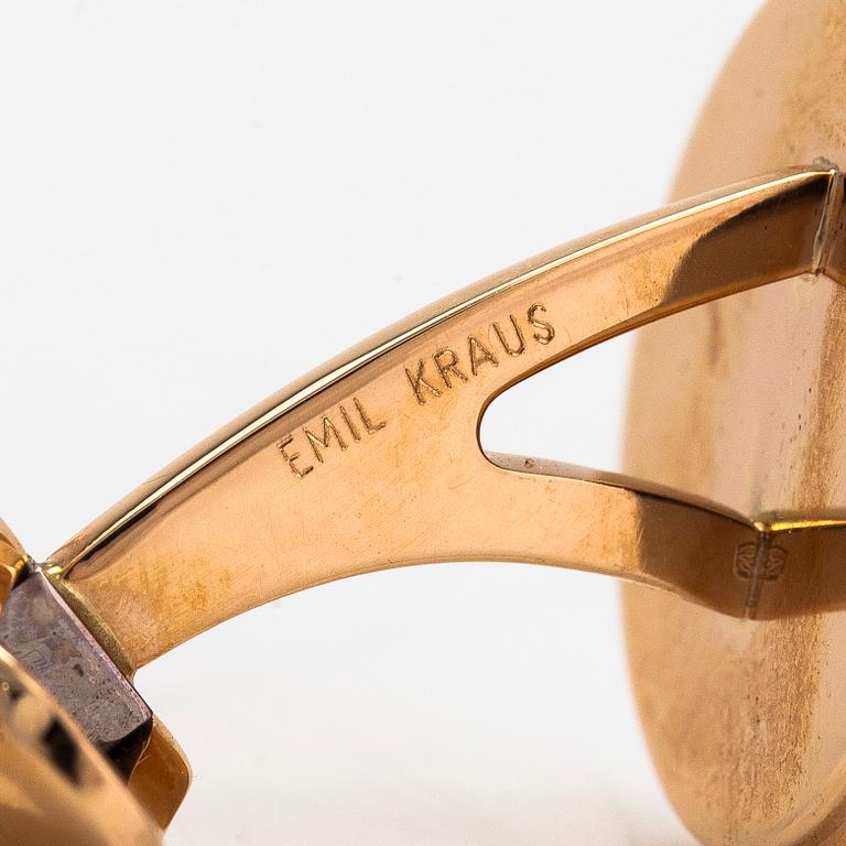 Manschettknappar, 18K guld och agat, Emil Kraus, Tyskland.