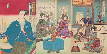 Three woodblock prints, Japan.