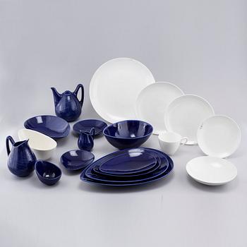 86 pieces of 'Blå Eld' earthenware service by Hertha Bengtsson from Rörstrand, second half of the 20th century.