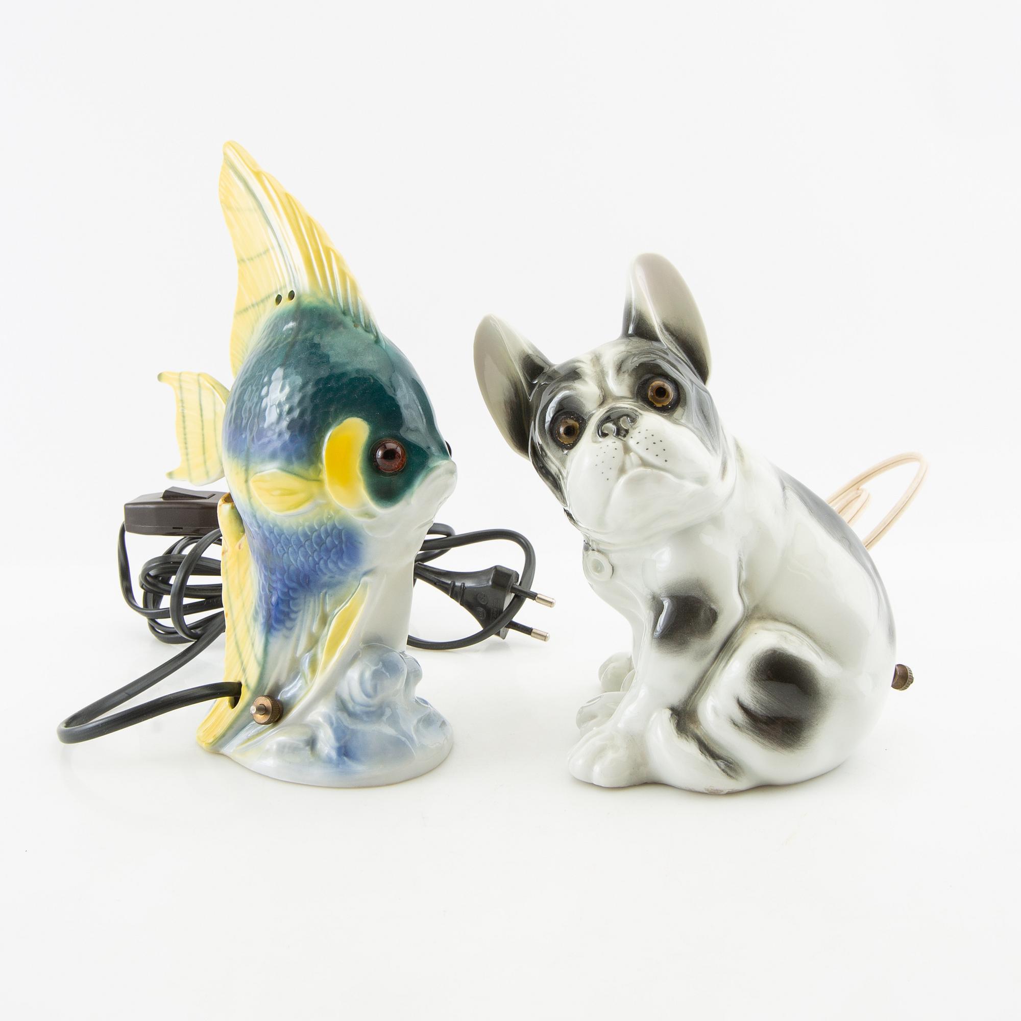 A collection of night lamps 7 pcs mid/second half of the 20th century porcelain.