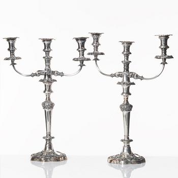A pair of silver plated candelabra/candlesticks, late 19th Century.