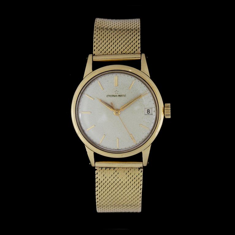 ARMBANDSUR, herr, Eterna-Matic, 1950/60-tal, 18k guld. Totalvikt 83g.