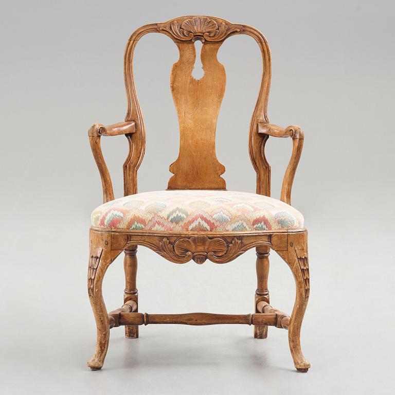 A set of four Swedish Rococo armchairs.