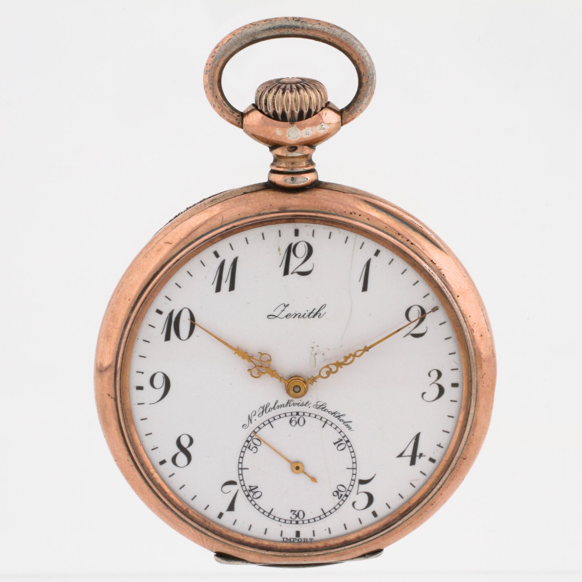 ZENITH, urtavla märkt  "N. Holmkvist Stockholm", fickur, 52 mm.
