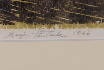 MARJA PERTTULA, puupiirros, signeerattu, päivätty 1966 ja numeroitu III 2/4. Taiteilijan vedos.