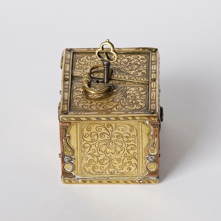 A gilt-brass miniature casket by Conradt Mann (master in Augsburg and Nuremberg, fl. ca. 1600-1630).