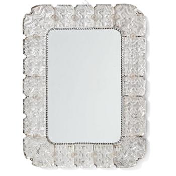 270. Carl Fagerlund, a Swedish Modern cast glass framed mirror, Orrefors ca 1940-50's.