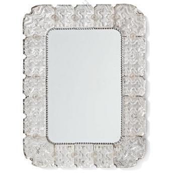 Carl Fagerlund, a Swedish Modern cast glass framed mirror, Orrefors ca 1940-50's.