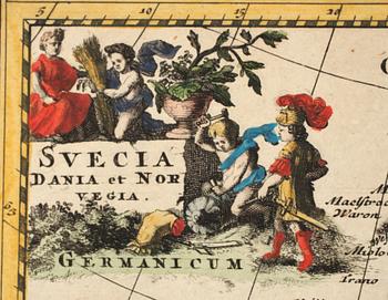 KARTA "Svecia Dania et Norvegia" . Troligen Cluver, Philip (1580-1622).