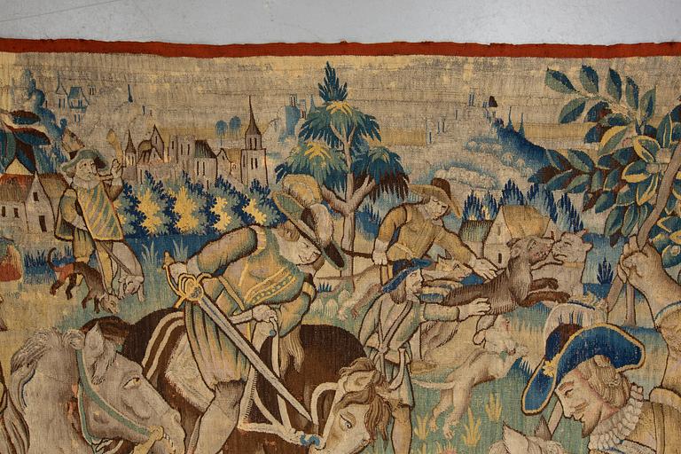 A tapestry, "Wolf hunting", tapestry weave, ca 250,5 x 240,5 cm, Flanders first half of the 17th century or older.