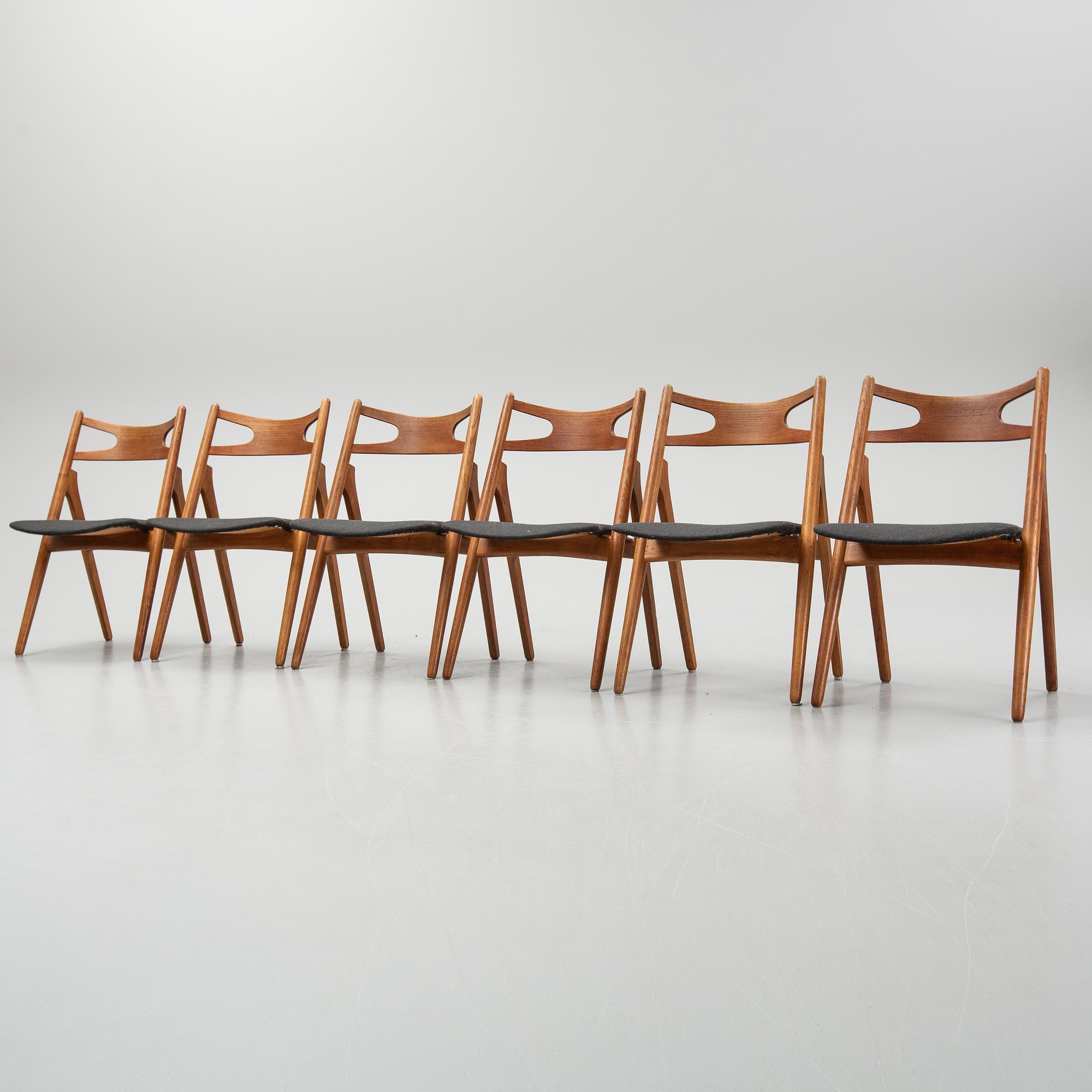 Hans J Wegner, 6 'CH 29/Sawbench chair' chairs for Carl Hansen & Son. 1950's-60's.