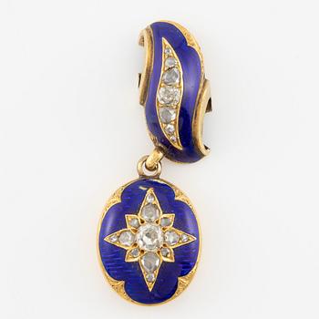 Part of a jewel, 18K gold with enamel and rose-cut diamonds, likely 19th century.