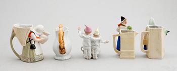 KANNOR OCH SKÅL, 5 del, porslin, sent 1800-tal.