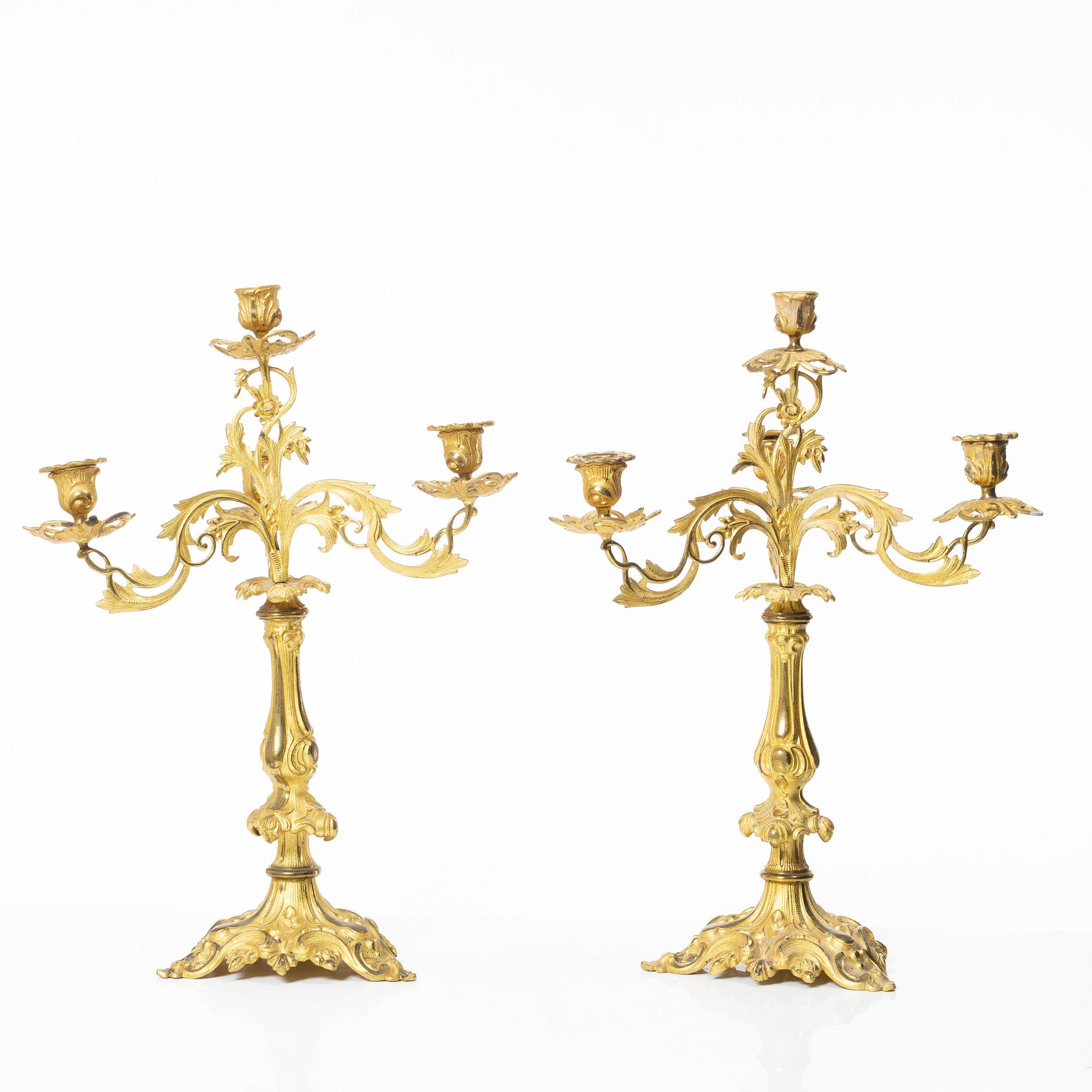 A pair of Oscarian candelabras, Sweden, late 19th century.
