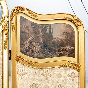 A Louis XV style folding screen around 1900.