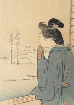 Träsnitt, fyra stycken, Ogata Gekko, Takeuchi Keishu och Kōgyo Tsukioka.