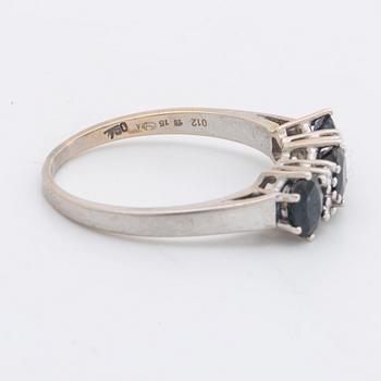RING 18k whitegold w 3 sapphires 5 x 4 mm and 4 brilliant-cut Diamonds 0,12 ct in total engraved.