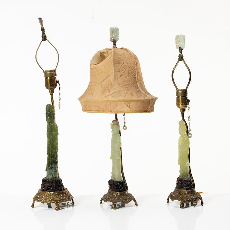 A set of three sculptures/table lamps, China, 20th century.