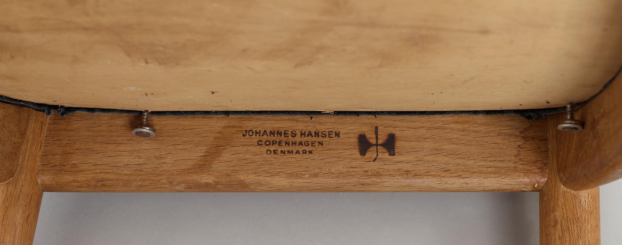 A set of six Hans J Wegner oak 'The Chair', Johannes Hansen, Denmark.
