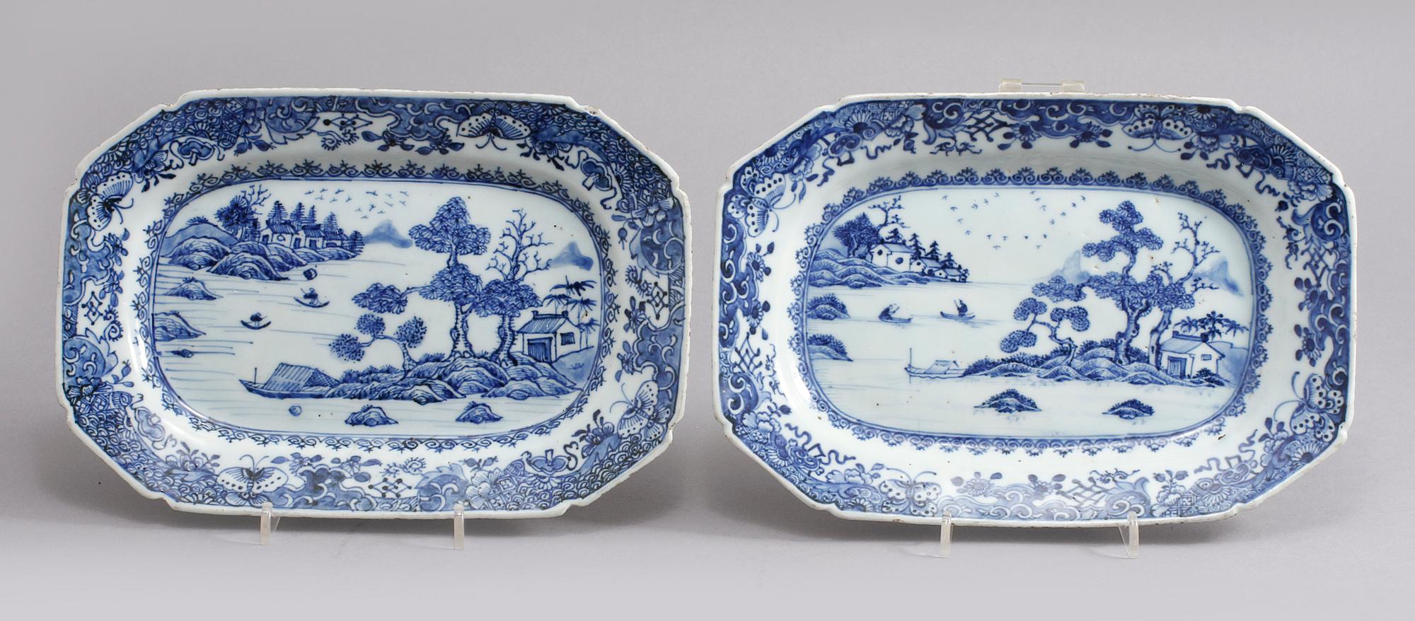 UNDERFAT, 2 st samt STEKFAT, porslin, Kina, 1700-tal.