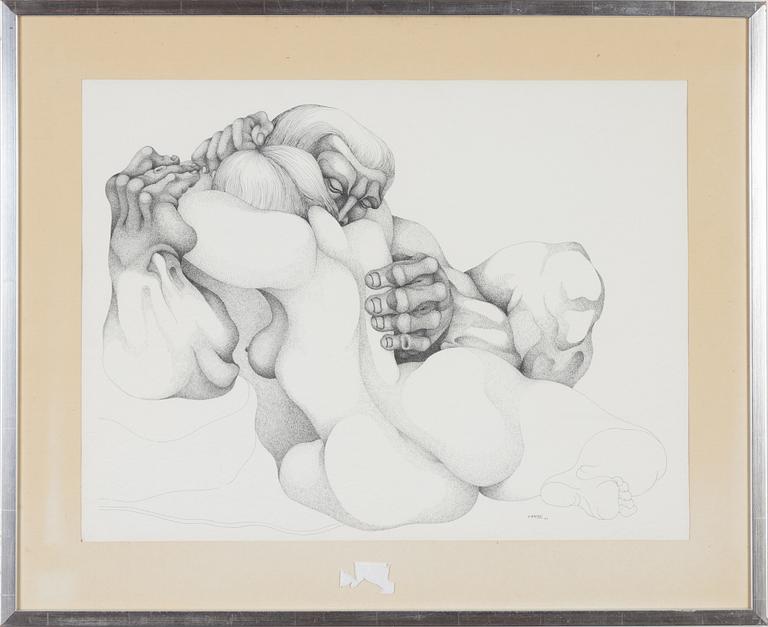 Ricardo Carpani, ink on paper, signed and dated -74.