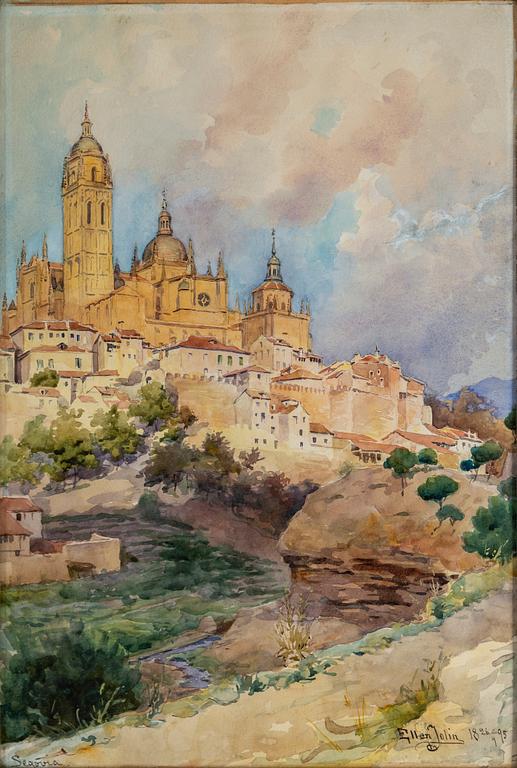 ELLEN JOLIN, watercolour, signed Ellen Jolin and dated Segovia 26/9 1895.