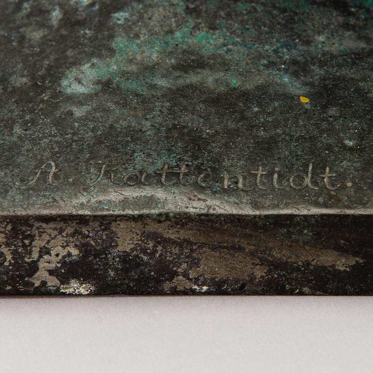 AUGUST KATTENTIDT, veistos, patinoitu pronssi, signeerattu.