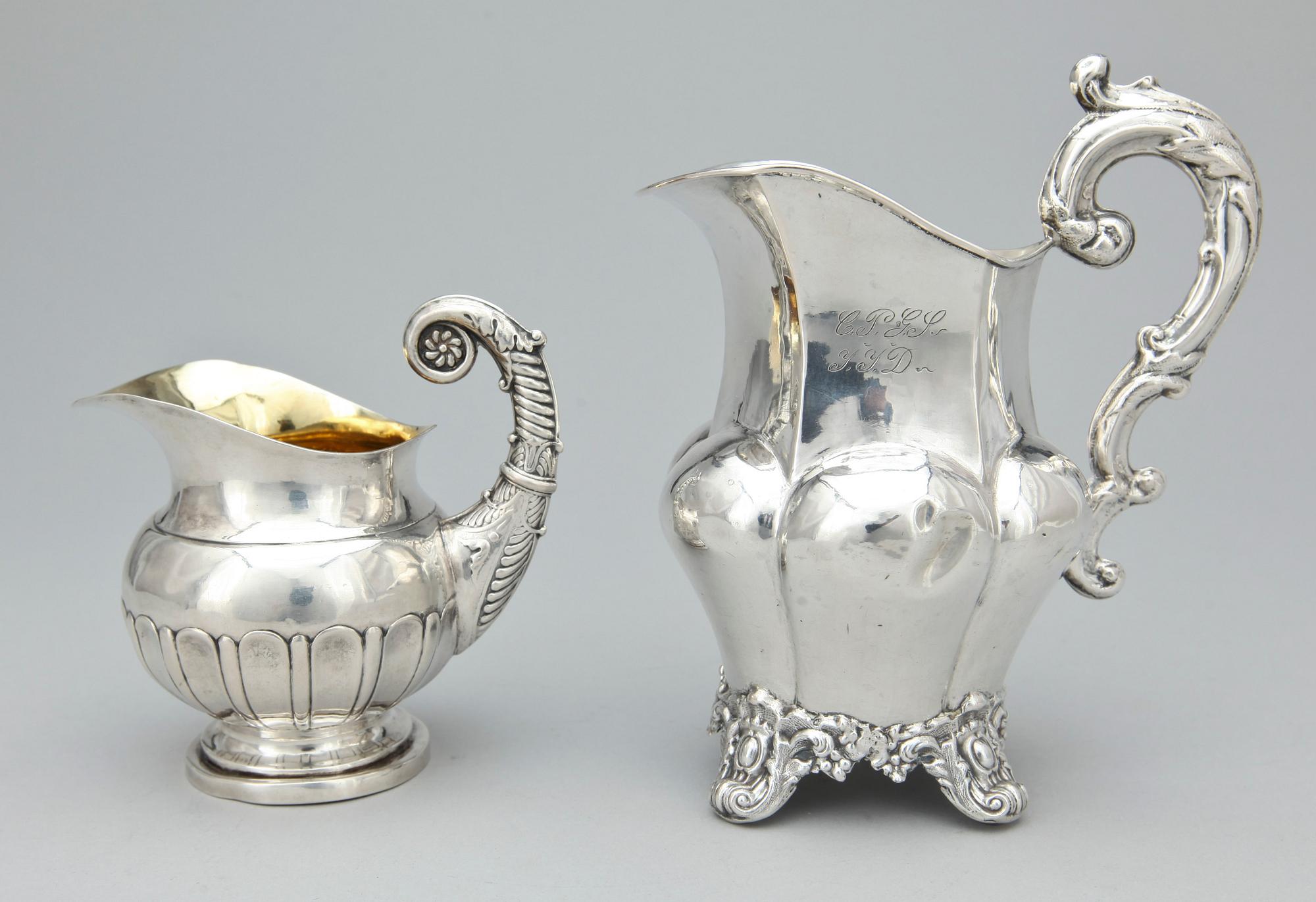GRÄDDKANNOR, 2 st, silver, bl.a. Anders Lundqvist Stockholm 1839. Total vikt ca 230 gram.