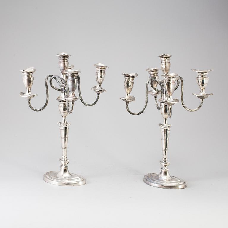 A PAIR OF SILVER PLATE CANDELABRA, regency style, England, first half of the 20th century.
