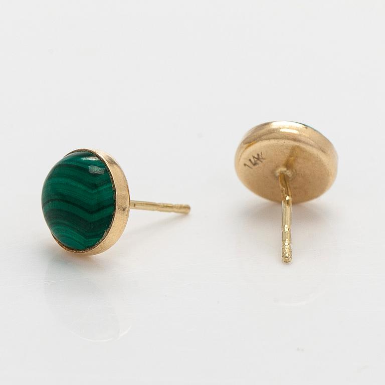 Smyckesset, 3 delar, collier, ring och örhängen, 14K guld och malakit.