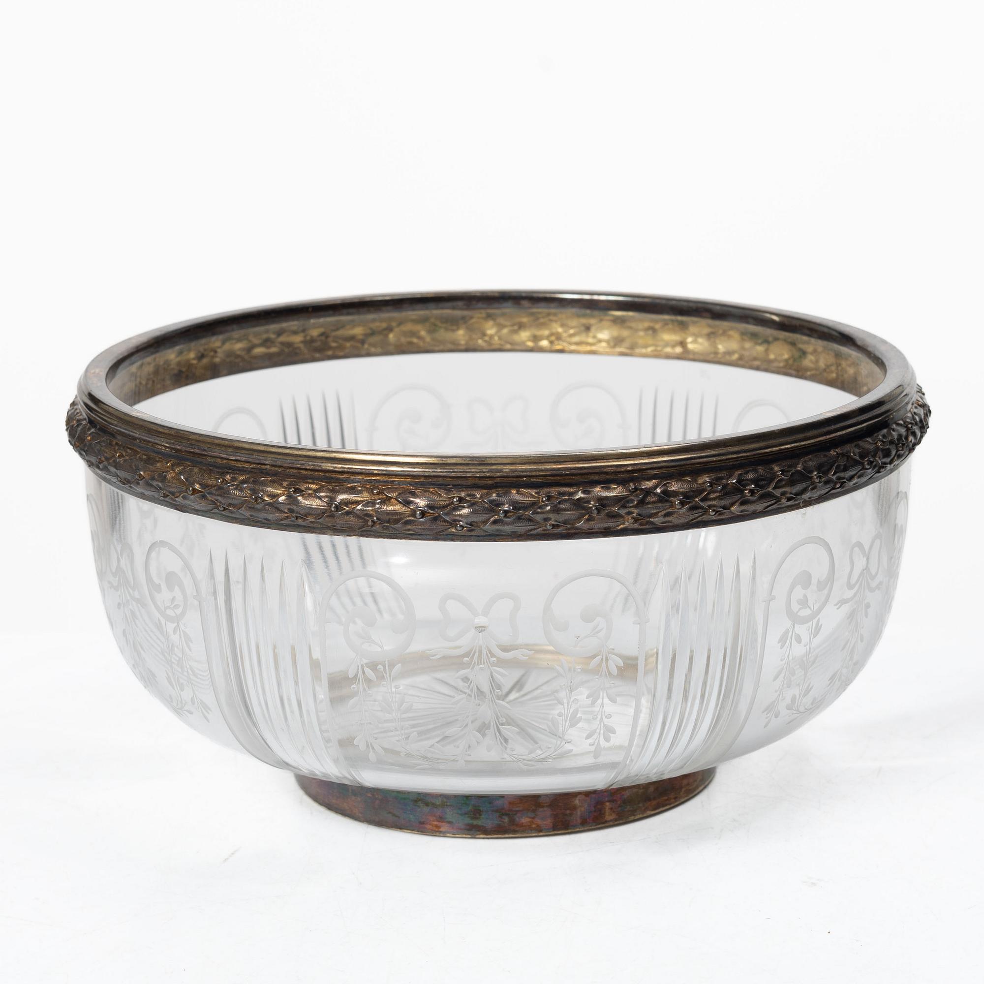 A French silver and glass bowl, mark of Georges Falkenberg, Paris, early 20th century.