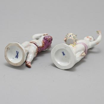 FIGURINER, 2 st, porslin, Meissen, omkring 1900.