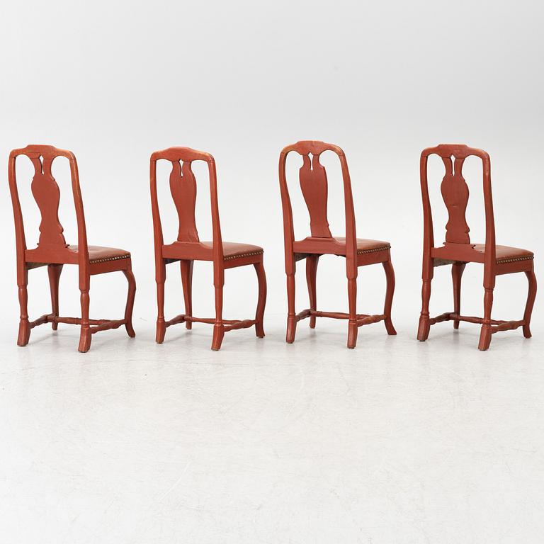 A set of four Swedish rococo chairs, later part 18th century.