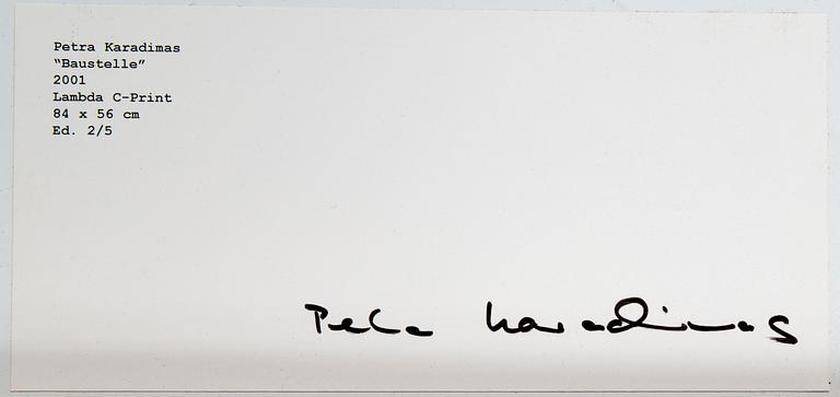 PETRA KARADIMAS, "Baustelle", fotografi, C-print, signerad på etikett a tergo, daterad 2001. Ed 2/5.