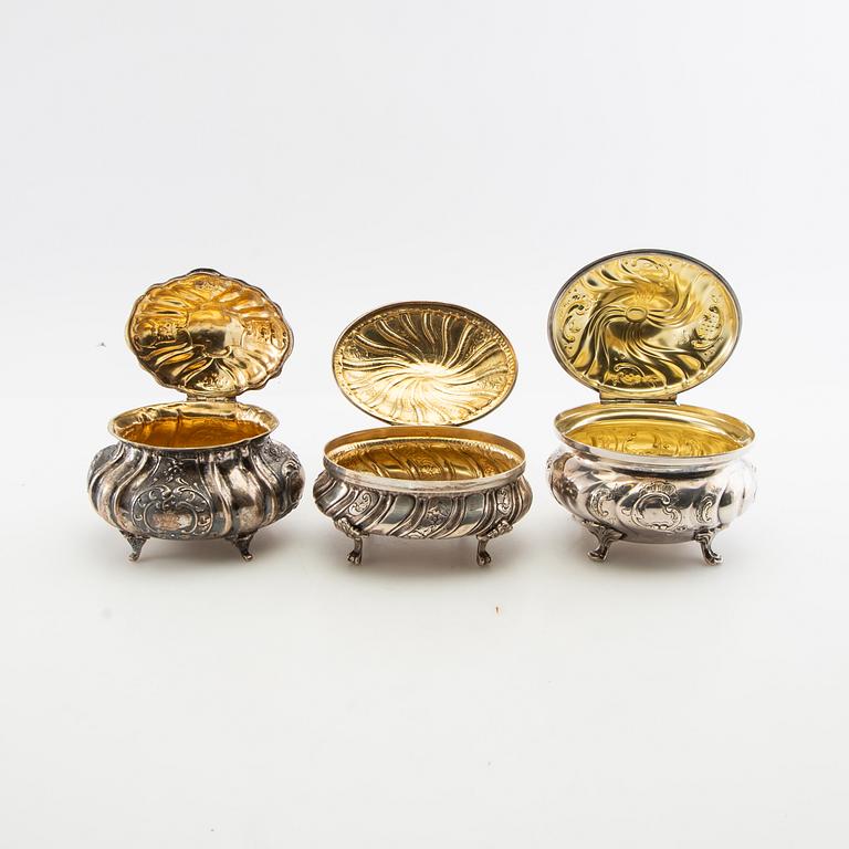 Sugar boxes 3 pcs silver Rococo style second half of the 20th century.