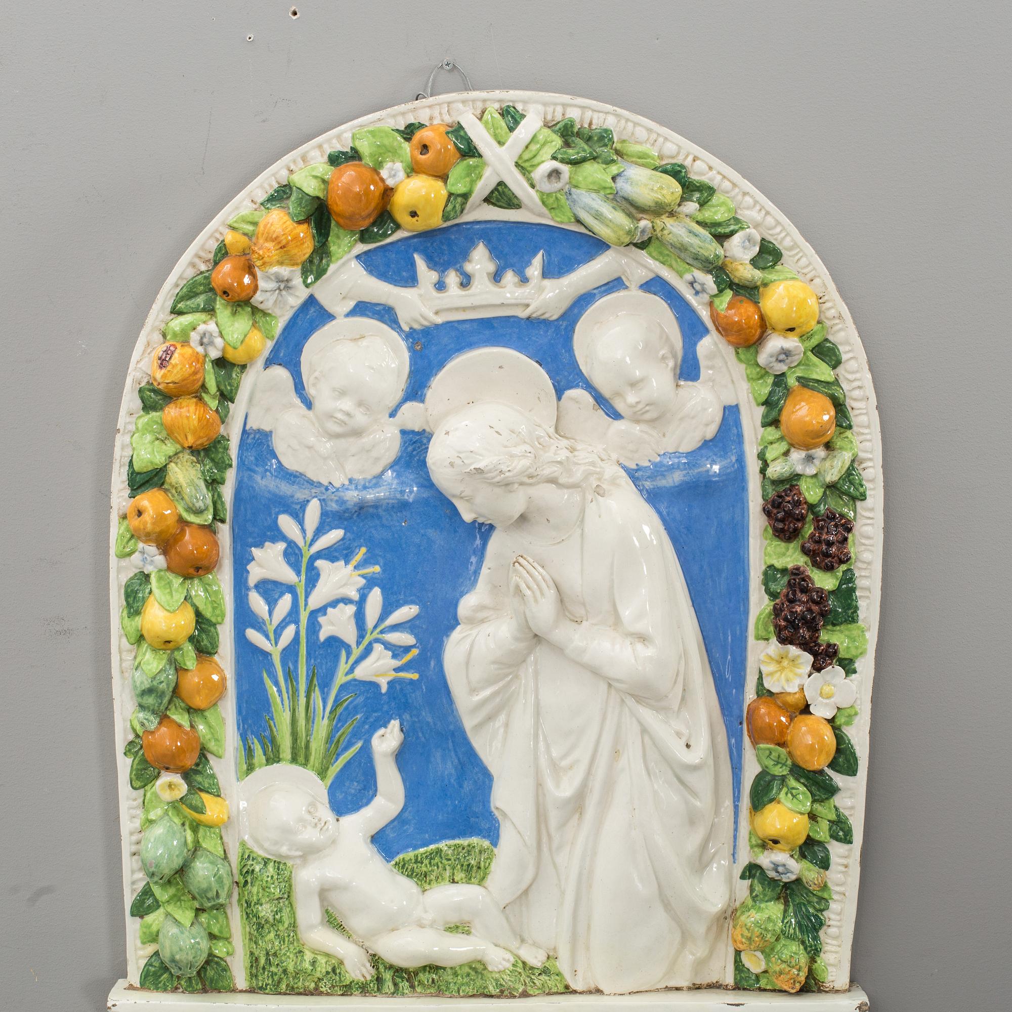 ANDREA DELLA ROBBIA, efter, väggrelief, majolika, Italien, 1800-tal.