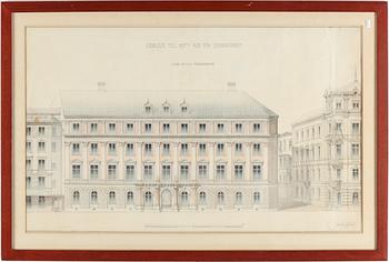 ARKITEKTRITNING, blandteknik, signerad, daterad 1872.