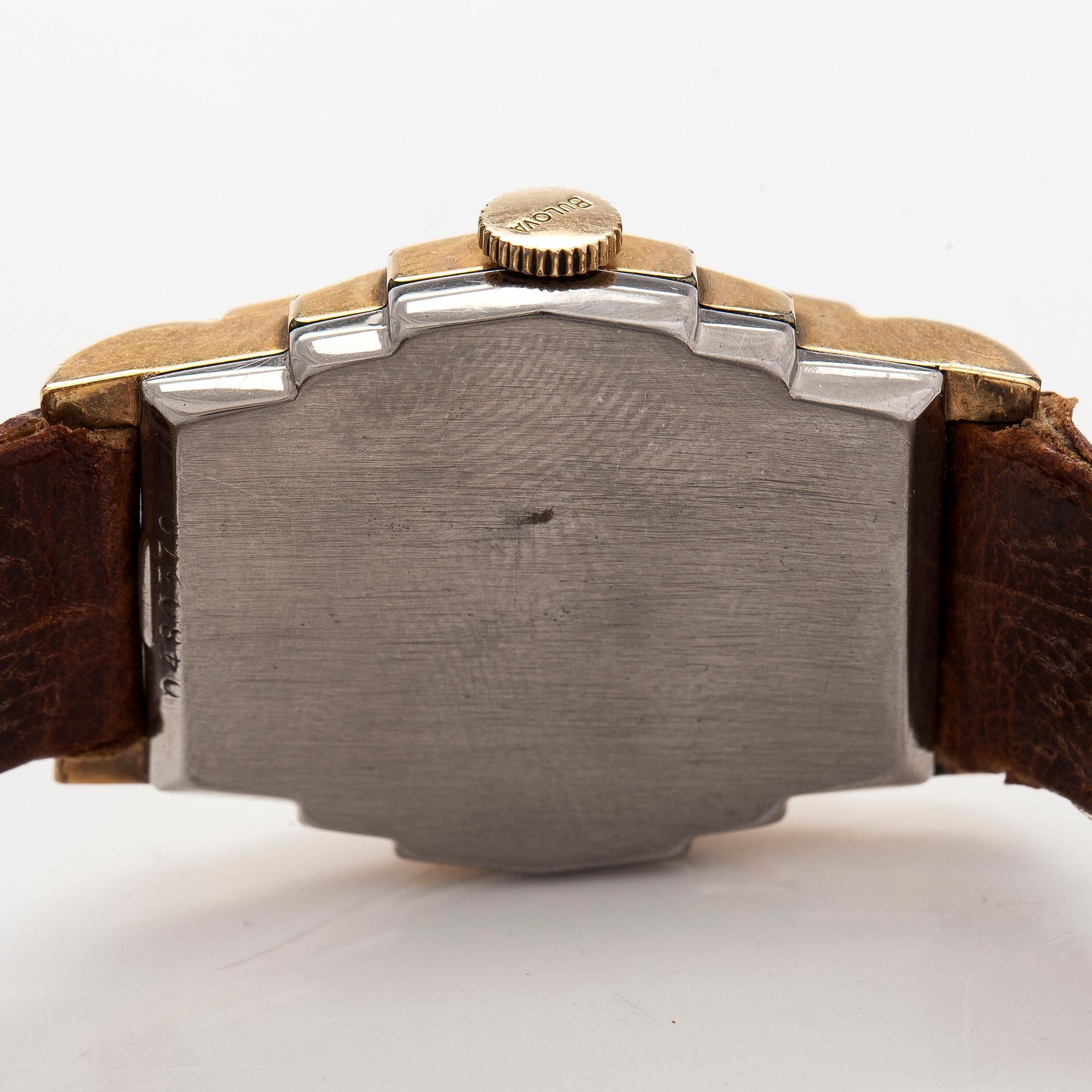 Bulova, ‘Winston’, wristwatch, 25 x 29 mm, gold-plated, manual, late 1930s.