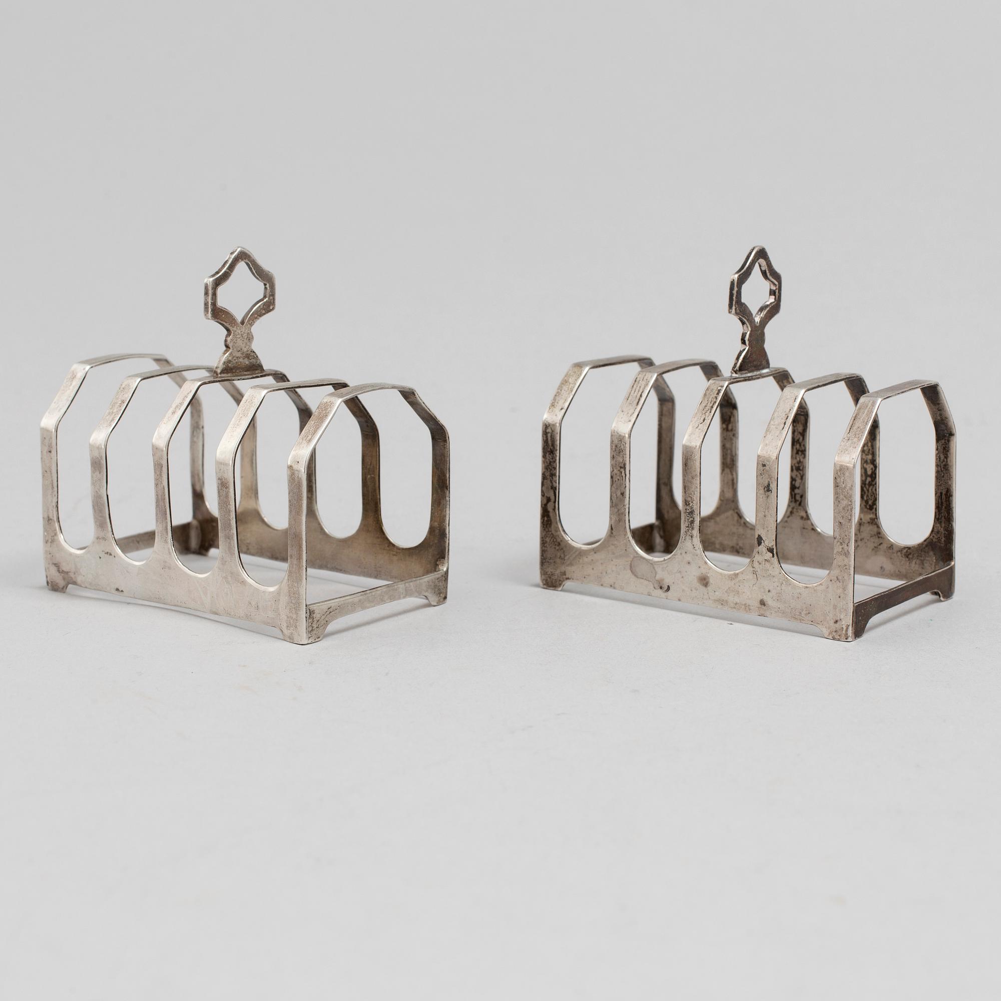 TOASTRACKS, a pair, silver, Viner's Ltd, Sheffield, England.