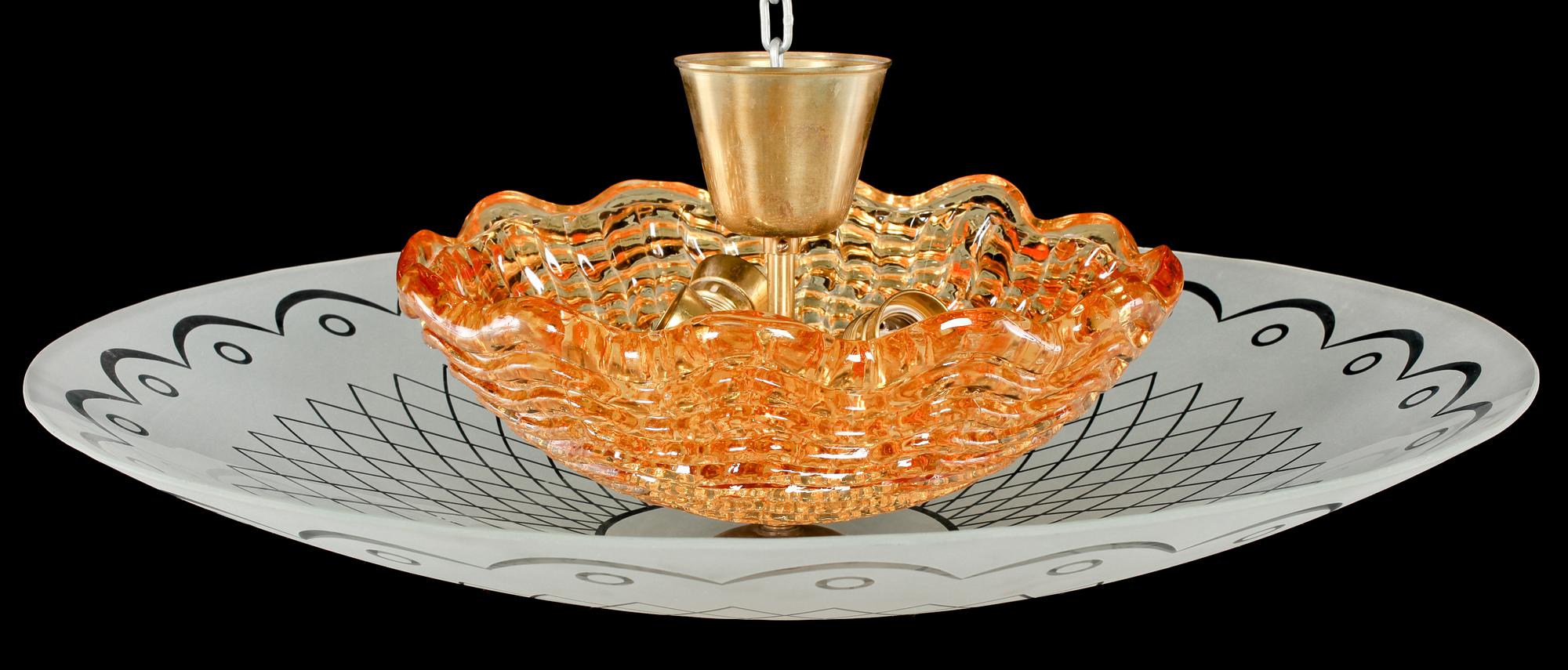 TAKLAMPA, Orrefors, 1900-talets andra hälft, höjd 21 cm.