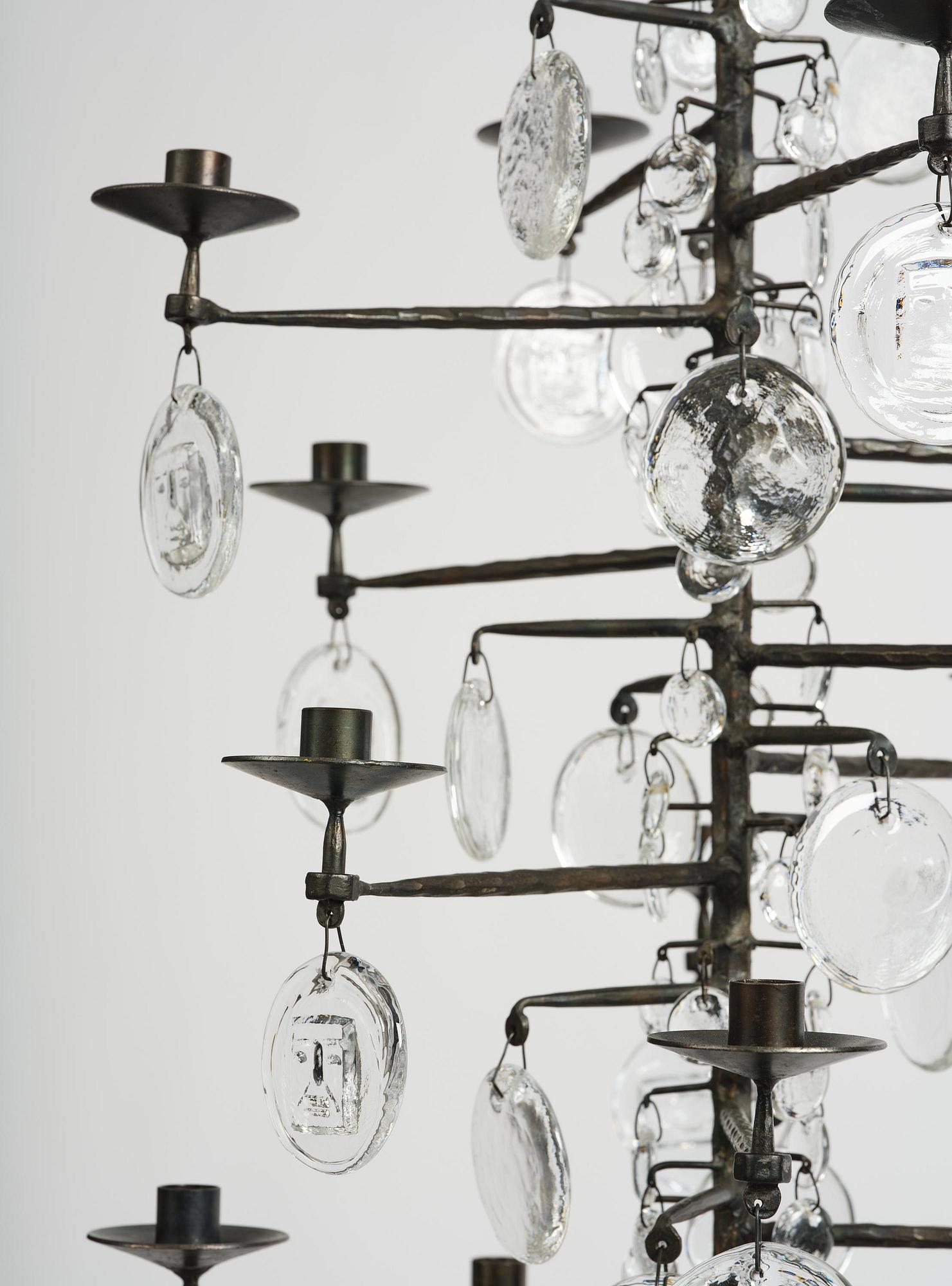 Erik Höglund, a wrought iron and glass chandelier, Boda Smide.